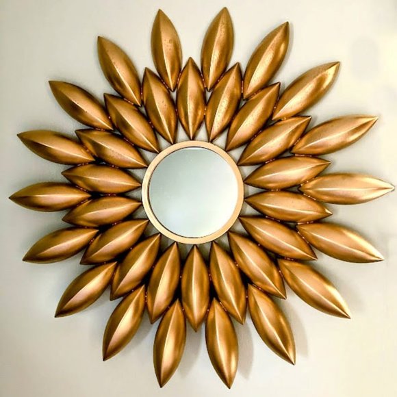Other - Handmade Metal Sunburst Flower Wall Mirror uniquely hand-painted Gold
